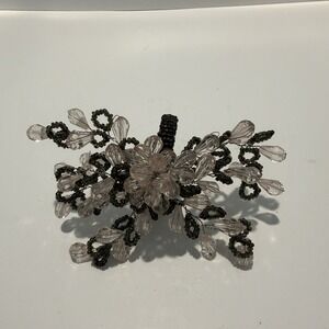VTG 3 Napkin Rings Beaded Jewels Wedding Bride Groom Silver Tone Boutique